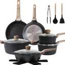 Pots and Pans Set Non Stick, 17Pcs Kitchen Cookware Sets, Granite Stone Induction Cookware Non Stick Cooking Set w/Frying Pans, Saucepans, Sauté Pan (PFOA Free), Black