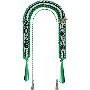 Yigney Graduation Lei Set Class of 2026 Grad Ribbon Leis with Honor Cord Double Braided Graduate Leis for Men Women Green Black White