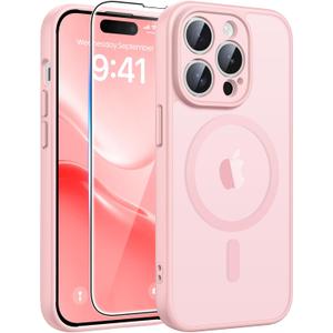 FNTCASE for iPhone 14 Pro Case: [Compatible with Magsafe] Translucent Matte Cases with [Full Camera Protection] [Screen Protector] Military Grade Shockproof Protective Phone Cover - Light Pink