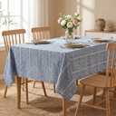 Horaldaily Blue Cotton Blend Tablecloth 6084 Inch Rectangular, Farmhouse Style, Wrinkle Resistant Washable Table Cloth, Hemstitched Embroidery Table Cover for Home