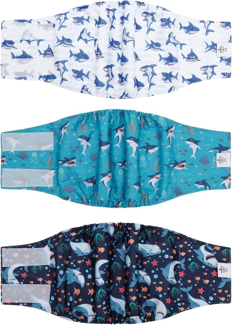 CuteBone Dog Diapers Male Belly Bands 3 Pack for Male Dogs Reusable Puppy Wraps DM63M (M(14"-17"))