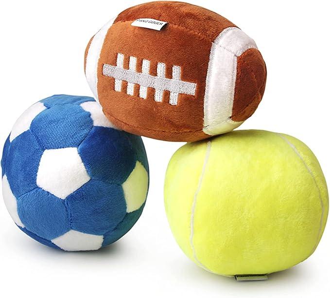 3PACK Interactive Dog Toys Ball Suitable for Small and Medium Dogs, Soccer Ball, Football and Tennis Balls for Dogs, Stuffed with Fluffy Squeak Dog Toys, Puppy Dog Plush toys, Dog Birthday Gifts