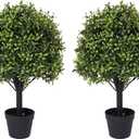 27 Realistic Artificial Boxwood Topiary Trees Set of 2, Faux Boxwood Plants Outdoor UV-Resistant, No Maintenance Curb Appeal Fake Evergreen Bushes & Shrubs for Front Porch Outside Planter Decor