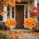 Halloween Artificial Morning Glory Fall Flowers for Outdoors, 12 Bundles UV Resistant Faux Mums, Autumn Silk Flowers for Decoration in Orange Yellow