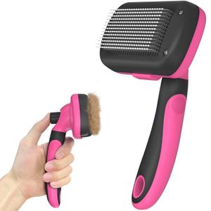 Self-Cleaning Pet Grooming Brush - Skin-Friendly Deshedding Tool for Dogs & Cats in Pink, Removes Loose Hair and Tangles, Pink