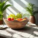 Mother's Day Handmade Large Wooden Bowl Mango Wood Decorative Bowl for Veggies, Fruits Wooden Serving Scalloped Bowl Modern Rustic Home Decorations Home Party Wedding Dcor 12 x 4.5 x 11 Inches
