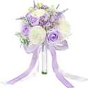 Bride Bouquets for Wedding 8.5 Inch Lilac Artificial Rose Flower Bridal Bouquets for Bride Wedding Bridesmaid Marriage Proposal Party Anniversary Church Decoration