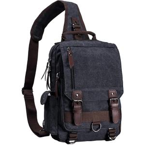 mygreen Canvas Cross Body Messenger Bag Shoulder Sling Backpack Travel Rucksack (Large, Black)