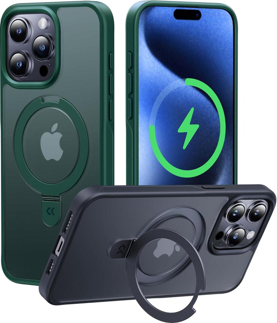 CASEKOO Designed for iPhone 15 Pro Max Case with Magnetic Invisible Stand [Military Drop Protection] [Compatible with MagSafe] Shockproof Slim Translucent Matte Promax Case 6.7 Inch, Green