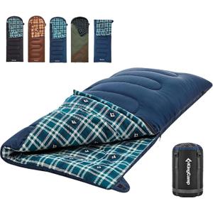 KingCamp Sleeping Bag for Adults, Cold Weather & Warm XL Big and Tall Flannel Sleeping Bags with Compression Sack Portable Waterproof Essentials Gear Accessories for Outdoor Camping (Right Zip, 75" x 33" | 5~39F NAVY)
