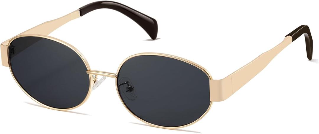 Trendy Oval Sunglasses for Women Men 2025 Retro Sun Glasses Classic Shades UV400 Protection CL2501 (Gold/Grey)