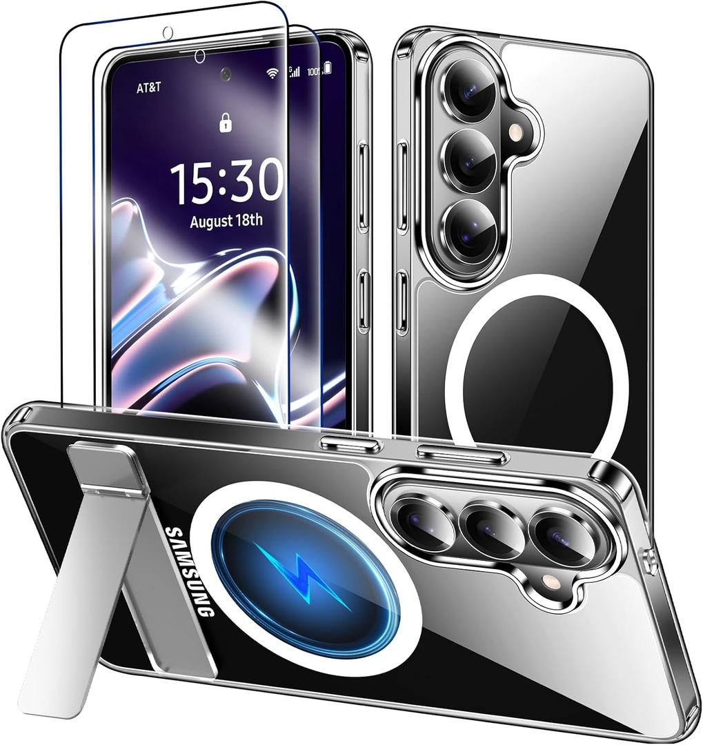 MOZOTER for Samsung Galaxy S26 Plus Case with Kickstand,[Compatible with Magsafe][2*Screen Protector],Military-Grade Protection,Magnetic Phone Case for Samsung Galaxy S26 Plus-Clear