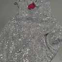 Trancylight Women's Glitter Sequin Dress Spaghetti Strap V Neck Party Cocktail Sparkly Mini Dress Clubwear (Silver, L)
