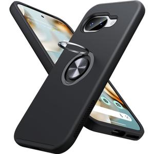JAME for Google Pixel 9a Case, Dual Layer Military Grade Protection, Shockproof Cover with Metal Ring Holder Stand Kickstand, Slim Fit Protective Phone Case for Google Pixel 9A, Black