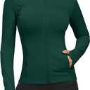 GYM RAINBOW Workout Jackets for Women, Full Zip Slim Fit Lightweight Athletic Running Sports Track Jacket with Pockets (Medium, Storm Tea)