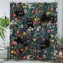 Cute Cat Shower Curtain Funny Black Cats Boho Floral Daisy Flower Shower Curtains for Bathroom Fun Kitten Animal Wildflower Farmhouse Waterproof Fabric Bath Curtain Decor 72 X 72 Inches