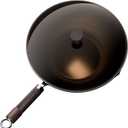 Carbon Steel Wok Pan, Tripole Nitrided Pre-Seasoned Flat Bottom Woks & Stir-Fry Pans Nonstick, Chinese Wok with Glass Lid for All Stovetops, Gift for Chef - 11.8 Inch