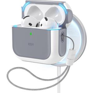 ESR for AirPods 4 Case, Compatible with AirPods 4th Generation Case (2024) (USB-C), Compatible with MagSafe, Drop Protection Cover with Lanyard, Magnetic Lid Lock, Orbit Hybrid Series, White
