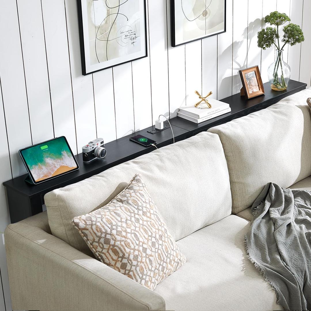 MOHOPE 78.8" Long Console Table with Power Outlets, 7.9" Narrow Sofa Table with USB & Type-C Ports, Skinny Behind Couch Tables with Charging Station, Entryway Table for Hallway, Living Room, Black, 78.74"L x 7.87"W x 32.09"H