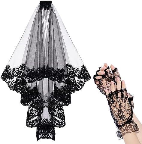 choyaxo Lace Veil Wedding Veil Floral Lace Bridal Veil Black