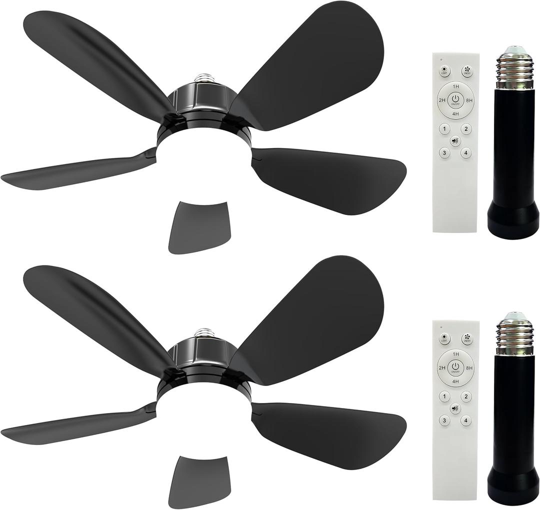 Socket Fan Light With Remote, Screwing Ceiling Fans with Dimmable Lights, 3 Colors 3000K-6500K,Ceiling Fan Light Kit Bulb for Bedroom Living Room Kitchen Garage Dinning Room (1 Pack)