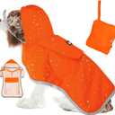 SlowTon Dog Raincoat, Adjustable Dog Rain Jacket Clear Hooded Double Layer, Waterproof Poncho with Reflective Strip Straps and Storage Pocket for Small Medium Large Dogs Puppies(Orange, M)