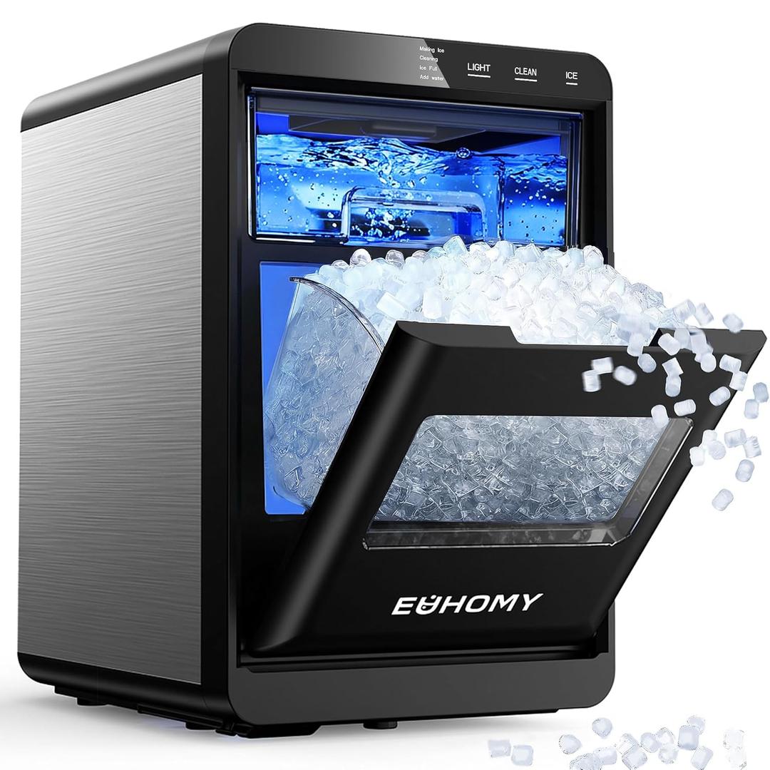 EUHOMY Nugget Ice Maker Countertop, 40Lbs/24H Pebble Ice Maker Machine, Self-Cleaning Countertop Sonic Ice Makers with Ice Scoop&Basket, Pellet Ice Maker Machine for Home/Kitchen/Office (Black)