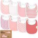8-Pack Organic Baby Bibs for Boys, Girls - Soft Cotton Drooling and Teething Bibs for Baby Girl & Boy, Extra Absorbent, Easy to Clean & Put On for Toddler, Newborn, Infant 0-24 Months (Blush)