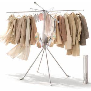 Four-Legged Clothes Drying Rack, Foldable & Collapsible Laundry Drying Rack, Drying Rack Clothing with Sock Clips & 4 Shoe Holders, Space-Saving Rack for Indoor and Outdoor Use