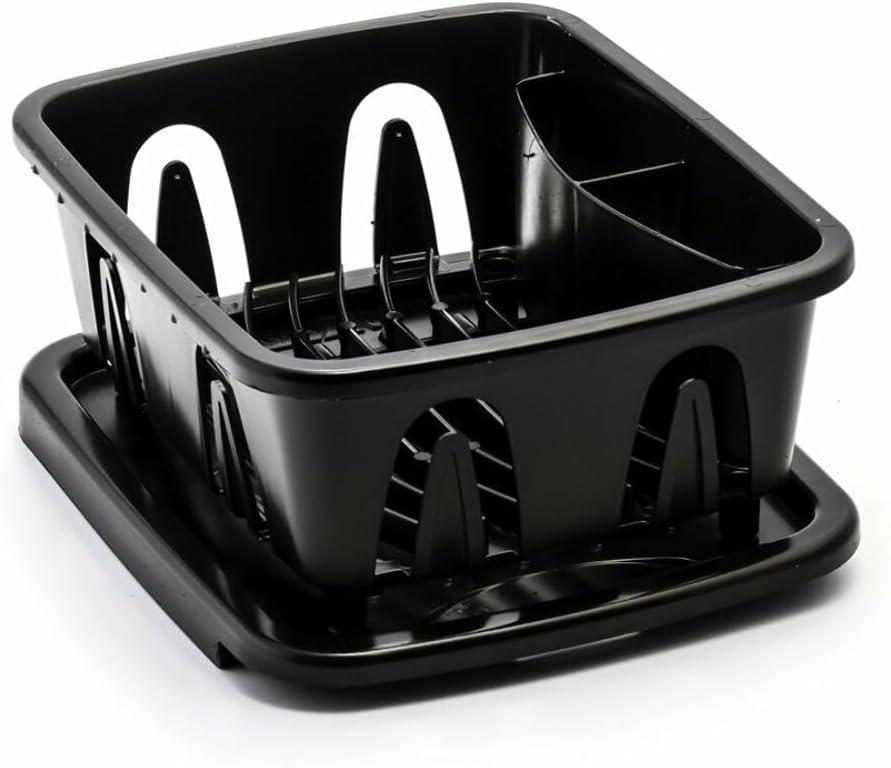 Camco Mini Dish Drainer and Tray | Fits RV Sinks and Small Counter Spaces | Durable Heavy-Duty Construction | (43512), Black