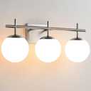 Bathroom Light Fixtures over Mirror, 3-Light Brushed Nickel Vanity Lights for Bathroom, Mid-Century Modern Vanity Light with Milky White Globe Glass Shades, 22.4 Inch Sconces Wall Lighting for Bath