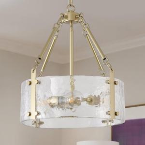 Gold Dining Room Chandelier 16 Modern Textured Glass Chandelier 3-Light Drum Crystal Light Fixture Vintage Farmhouse Round Hanging Lighting for Kitchen Island Over Table