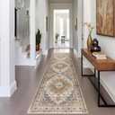 Madane Runner Rug 2x8, Washable Hallway Runner Rugs, Non-Slip Low-Pile Soft Kitchen Rug Runner Laundry Room Rug, Vintage Throw Entry Foyer Mat for Entrance Living Room (Turmeric/Grey, 2 x 8)