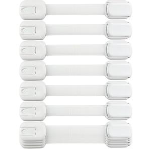 Child Safety Strap Locks (10 Pack) Baby Locks for Cabinets and Drawers, Toilet, Fridge & More. 3M Adhesive Pads. Easy Installation, No Drilling Required, White/Gray