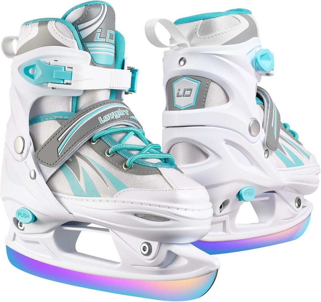 Adjustable Ice Skates for Kids Girls Boys, 4 Size Adjustable Beginner Ice Hockey Skates for Youths Teen, Warm Ice Skating Shoes with Electroplated Color-Changing Blades for Outdoor and Rink Small (11C-1 US) Little Kids