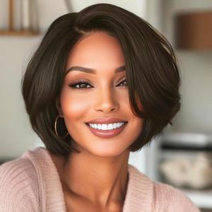 Short Bob Wig, Synthetic Hair, Black, Natural Looking Synthetic Hair Wigs for Women Female Wig Bob Hairstyles Brown Hair (Brown)
