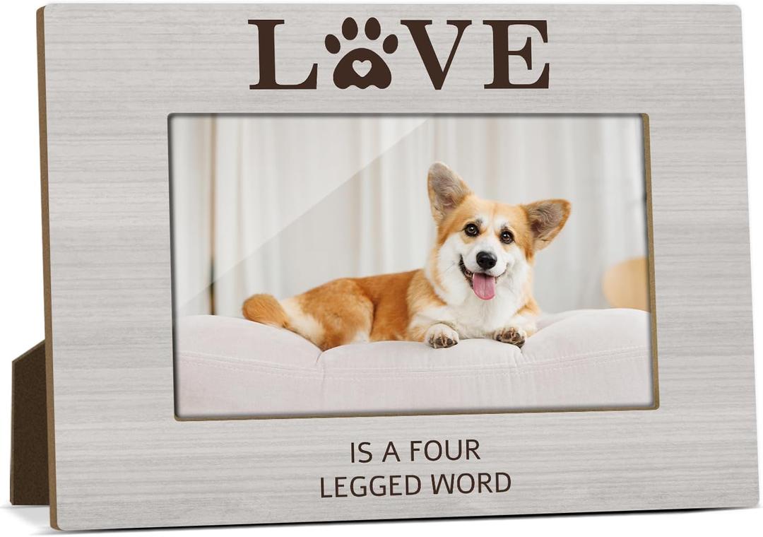 Pet Picture Frame - Love Is a Four-Legged Word, 4x6 Wood Photo Frame, Gift for Pet Lover Owner, Picture Photo Frames for Desk Decor, Memorial Dog Cat Keepsake -55