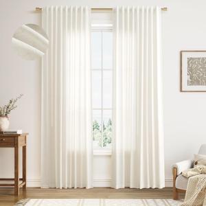 Nanspring Linen Curtains 84 Inches Long for Living Room 2 Panels Set Rod Pocket Back Tab Linen Drapes Semi Sheer Privacy Neutral Modern Farmhouse Window Curtain for Bedroom Natural Cream W52 x L84