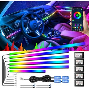 Dreamcolor Acrylic Interior Car Lights, AMKI Car LED Strip Light with APP Control, Car Accessories Car Ambient Neon Light Kit with RGB 14 in 1 and 175 inches 593 LEDs, 16 Million Color Sound Activated