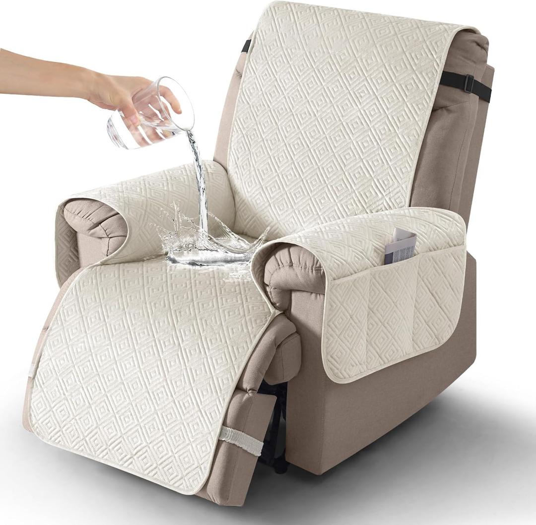 Timeles Waterproof Recliner Chair Covers,Oversized Recliner Covers for Recliner Chair with Pocket,Washable Chair Cover that Stay in Place for Pets & Dogs (Large: 28",Ivory)