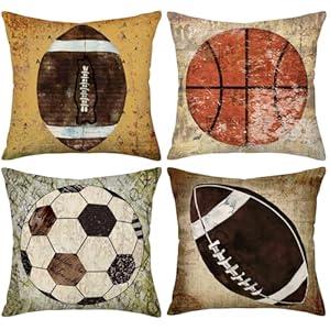 Tlovudori Popular America Sport Ball Decor Throw Pillow Covers Vintage Basketball Softball Graffiti Wall Cotton Linen Pillow Case Outdoor Cushion Case Cover for Couch Liveroom 18"x18" (PA-Sport)