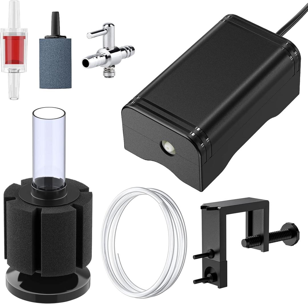 Pawfly Aquarium Air Pump with Nano Bio Sponge Filter Kit Air Control Valve Airline Tubing and Check Valve Accessories