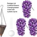 HyeFlora Artificial Flowers with Basket for Outdoors, 3pcs Faux Hanging Morning Glory Silk Fake Flowers Lifelike Plants UV Resistant Flowers for Outside Planter Patio Garden Porch Decor (Purple)