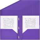 Yeaqee 150 Pack Plastic Folders with Prongs Heavy Duty Plastic 2 Pocket Folder with 3 Prongs, Business Card Slot for Back to School Office Home 11.6 x 9.5 Inch (Purple)
