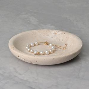 ZSHAWN Natural Beige Travertine Ring Dish Jewelry Tray  5.5" Trinket Dish for Rings Earrings Necklace, Scratch-Resistant Vanity Organizer, Elegant Gift for Women