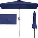 6.5' x 10' Rectangular Patio Umbrella Large Outdoor Market Umbrella w/UV Protection, Push Button Tilt and Crank Lift, Rectangle Table Umbrella for Garden, Deck, Pool, Patio, Navy Blue