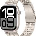 Tasikar Band Compatible with Apple Watch Band 49mm 46mm(Series 10) 45mm 44mm 42mm Men Women Strap Solid Stainless Steel Metal Bracelet Compatible with iWatch SE Series10 9 8 7 6 5 4 3, Starlight