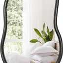 Asymmetrical Wood Mirror Irregular Wall Mirror Large Bathroom Mirror for Over Sink Rustic Black Wall Mounted Mirror for Living Room Bedroom Entryway Hallway