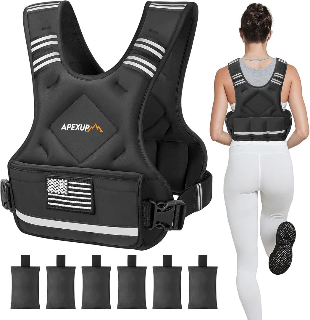 APEXUP Adjustable Weighted Vest, 20-32lb Vest with 6 Ironsand Weights and Large Pocket, Weight Vest for Men Women Strength Training, Running, Walking (Black)