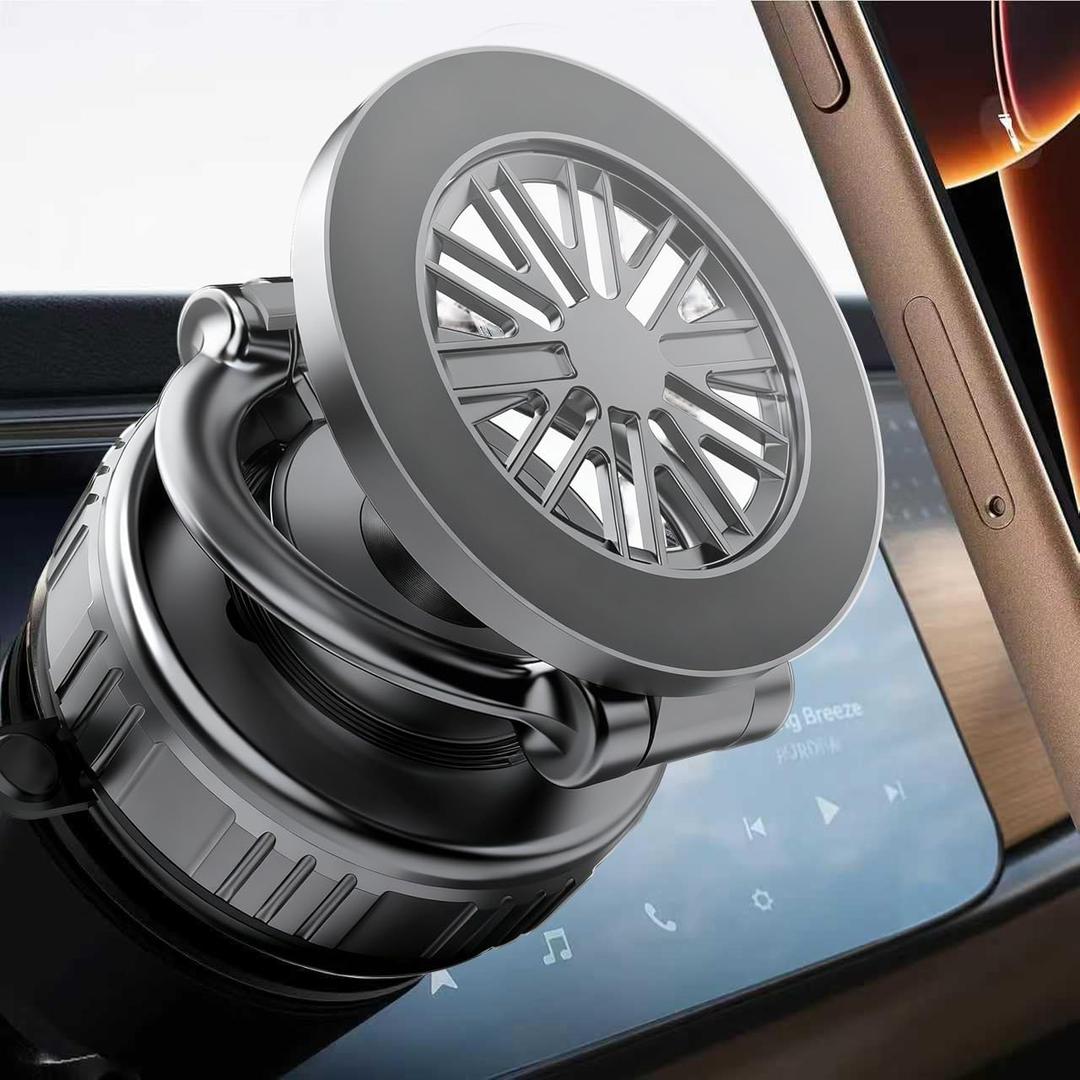 Magnetic Vacuum Car Phone Holder with Strong Suction Cup 360 Adjustable Foldable Phone Mount Portable Phone Holders for Your Car/Gym/Mirror Mount for iPhone & Android (Grey)